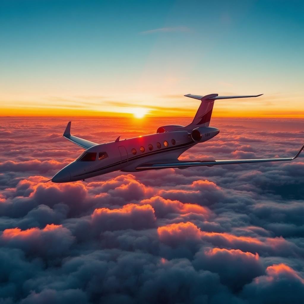 Private jet at golden hour